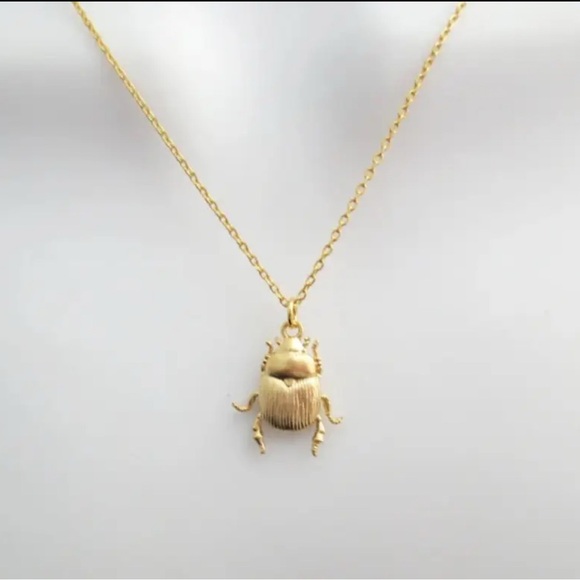 Gold Scarab Beetle Pendant Necklace - Picture 2 of 4